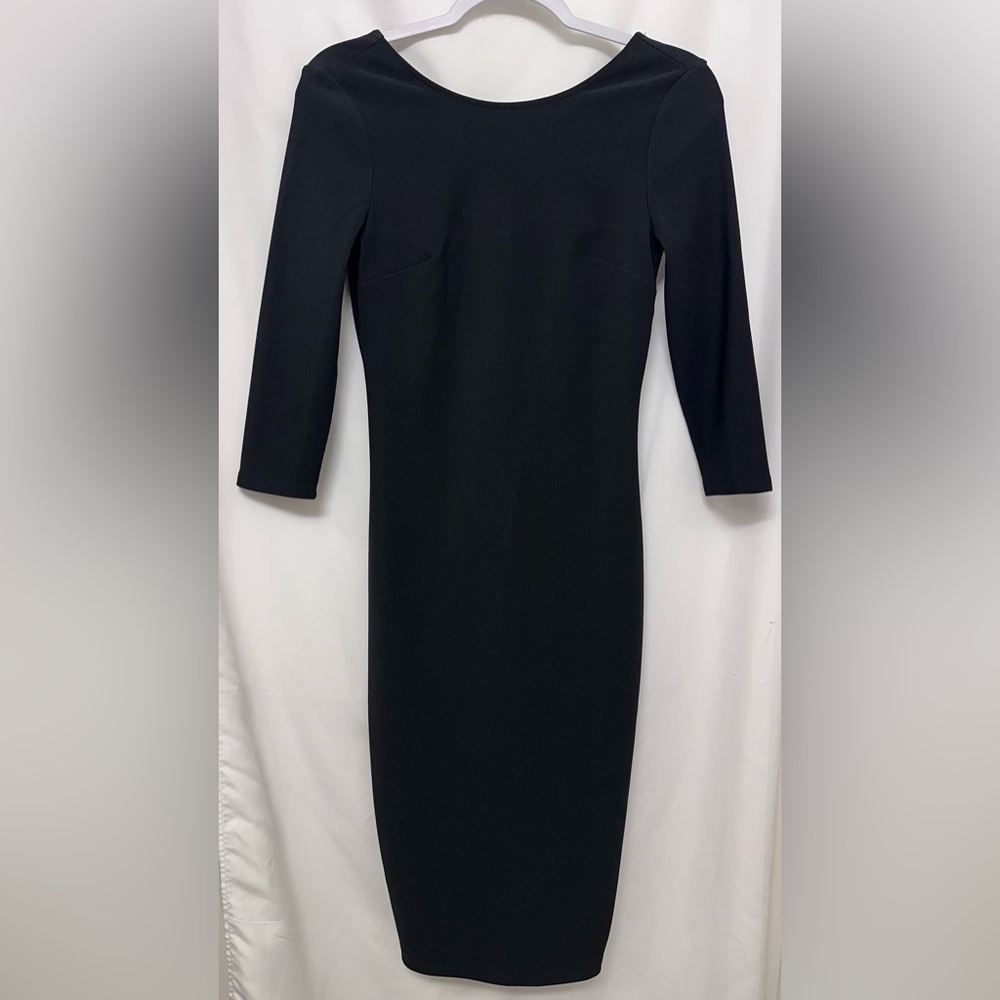 Express Black Bodycon Midi Dress Ribbed Zip Front 3/4 Sleeve Size Small NWT